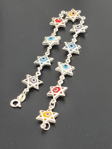 Dainty Multi Star Evil Eye Bracelet in 925 Sterling Silver