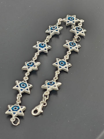 Dainty Multi Star Evil Eye Bracelet in 925 Sterling Silver