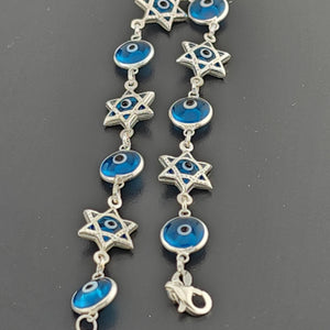 Sterling Silver 925 Multi Round & Star Evil Eye Bracelet – Protection & Style