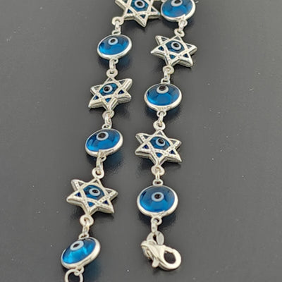 Sterling Silver 925 Multi Round & Star Evil Eye Bracelet – Protection & Style