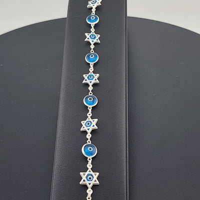 Sterling Silver 925 Multi Round & Star Evil Eye Bracelet – Protection & Style