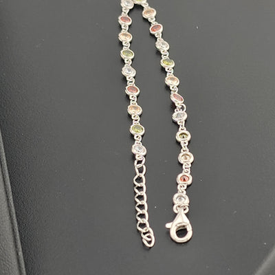 Sterling Silver 925 Round Multi-Color Gemstone Bracelet – Elegant & Vibrant