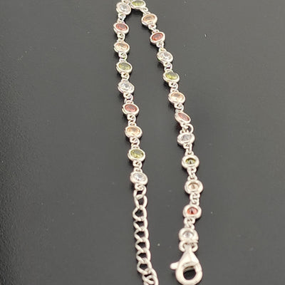 Sterling Silver 925 Round Multi-Color Gemstone Bracelet – Elegant & Vibrant