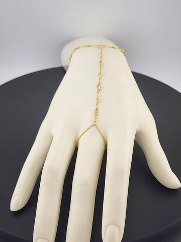 925 Silver Gemstone Hand Chain Bracelet with Ring – Round & Oval Stones
