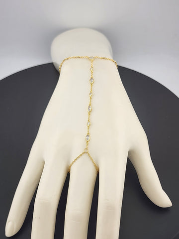 925 Silver Gemstone Hand Chain Bracelet with Ring – Round & Oval Stones