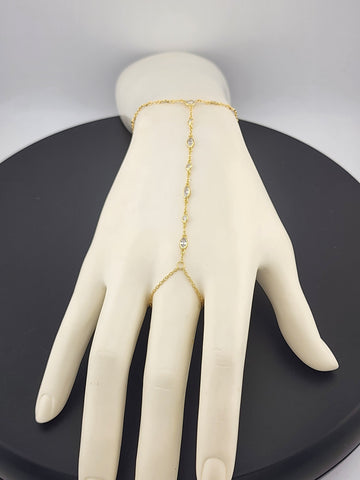 925 Silver Gemstone Hand Chain Bracelet with Ring – Round & Oval Stones