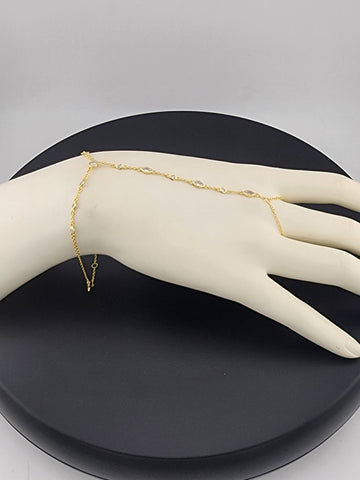 925 Silver Gemstone Hand Chain Bracelet with Ring – Round & Oval Stones