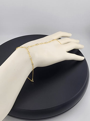 925 Silver Gemstone Hand Chain Bracelet with Ring – Round & Oval Stones