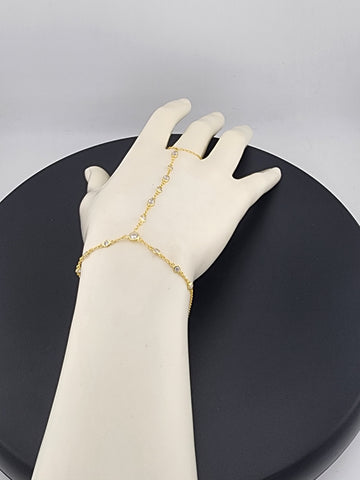 925 Silver Gemstone Hand Chain Bracelet with Ring – Round & Oval Stones