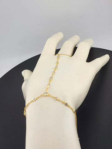 925 Silver Gemstone Hand Chain Bracelet with Ring – Round & Oval Stones