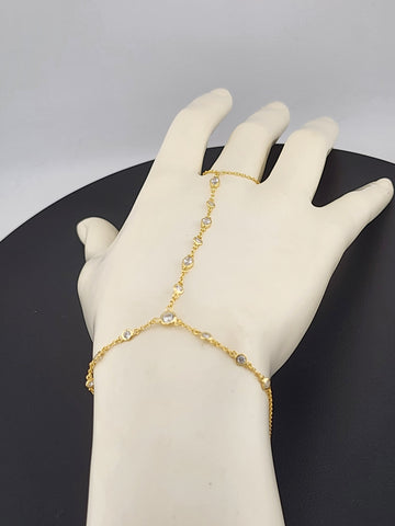 925 Silver Gemstone Hand Chain Bracelet with Ring – Round & Oval Stones