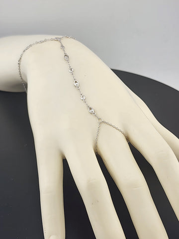 925 Silver Gemstone Hand Chain Bracelet with Ring – Round & Oval Stones