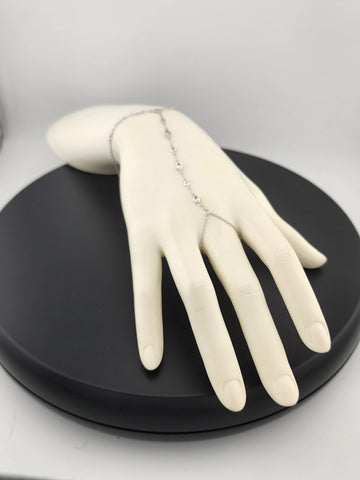 925 Silver Gemstone Hand Chain Bracelet with Ring – Round & Oval Stones