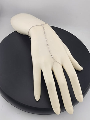 925 Silver Gemstone Hand Chain Bracelet with Ring – Round & Oval Stones