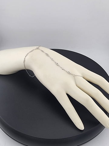925 Silver Gemstone Hand Chain Bracelet with Ring – Round & Oval Stones