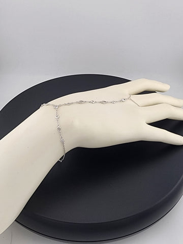 925 Silver Gemstone Hand Chain Bracelet with Ring – Round & Oval Stones