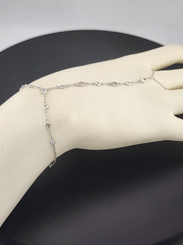 925 Silver Gemstone Hand Chain Bracelet with Ring – Round & Oval Stones