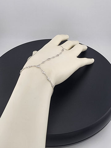 925 Silver Gemstone Hand Chain Bracelet with Ring – Round & Oval Stones