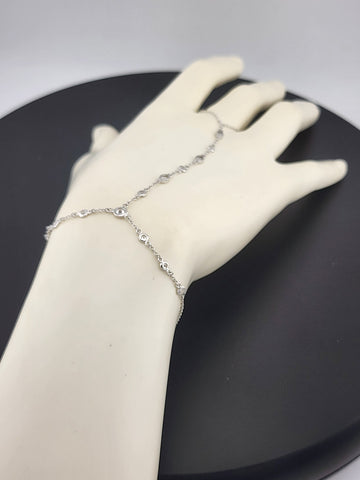 925 Silver Gemstone Hand Chain Bracelet with Ring – Round & Oval Stones
