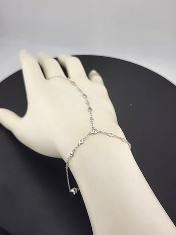 925 Silver Gemstone Hand Chain Bracelet with Ring – Round & Oval Stones