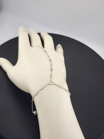 925 Silver Gemstone Hand Chain Bracelet with Ring – Round & Oval Stones