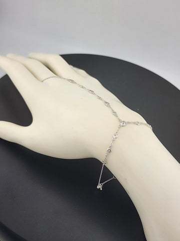925 Silver Gemstone Hand Chain Bracelet with Ring – Round & Oval Stones