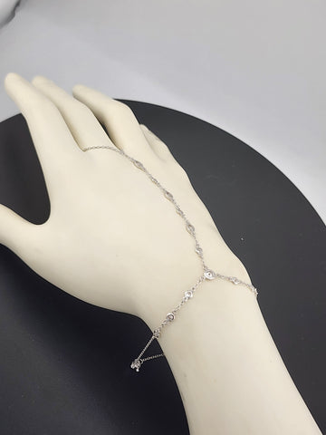 925 Silver Gemstone Hand Chain Bracelet with Ring – Round & Oval Stones