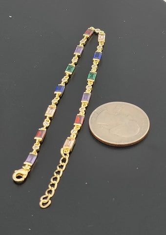 925 Silver Bracelet with Multi-Color Rectangle Gemstones – Colorful & Stylish