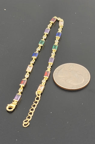 925 Silver Bracelet with Multi-Color Rectangle Gemstones – Colorful & Stylish