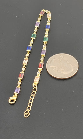 925 Silver Bracelet with Multi-Color Rectangle Gemstones – Colorful & Stylish