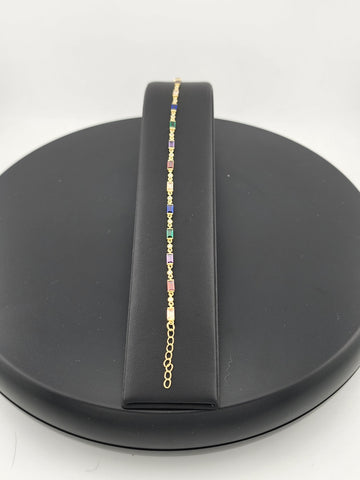 925 Silver Bracelet with Multi-Color Rectangle Gemstones – Colorful & Stylish