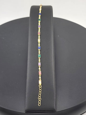 925 Silver Bracelet with Multi-Color Rectangle Gemstones – Colorful & Stylish