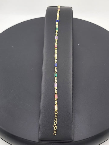 925 Silver Bracelet with Multi-Color Rectangle Gemstones – Colorful & Stylish
