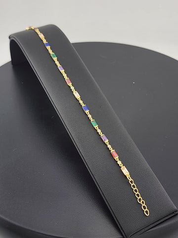 925 Silver Bracelet with Multi-Color Rectangle Gemstones – Colorful & Stylish