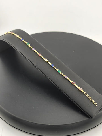 925 Silver Bracelet with Multi-Color Rectangle Gemstones – Colorful & Stylish