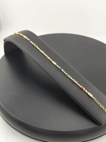 925 Silver Bracelet with Multi-Color Rectangle Gemstones – Colorful & Stylish