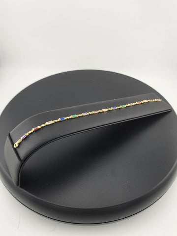 925 Silver Bracelet with Multi-Color Rectangle Gemstones – Colorful & Stylish