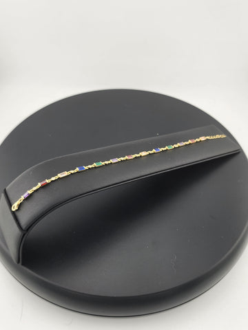 925 Silver Bracelet with Multi-Color Rectangle Gemstones – Colorful & Stylish