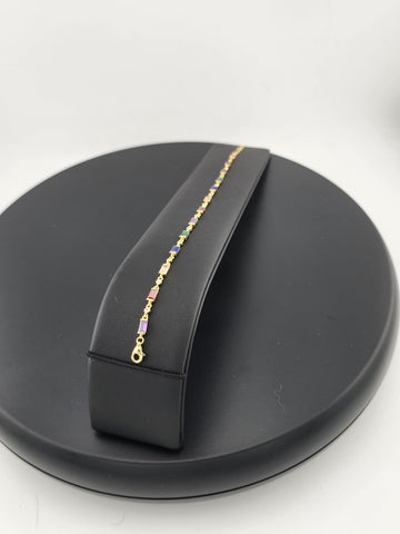 925 Silver Bracelet with Multi-Color Rectangle Gemstones – Colorful & Stylish