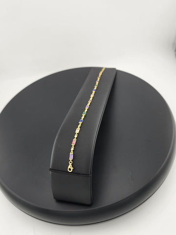 925 Silver Bracelet with Multi-Color Rectangle Gemstones – Colorful & Stylish