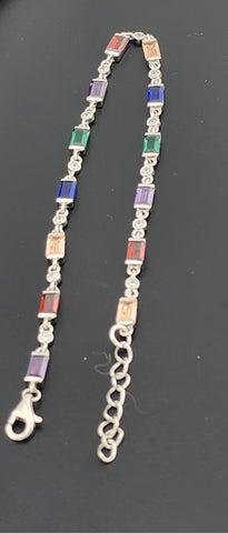 925 Silver Bracelet with Multi-Color Rectangle Gemstones – Colorful & Stylish