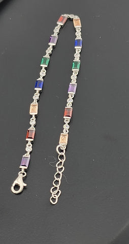 925 Silver Bracelet with Multi-Color Rectangle Gemstones – Colorful & Stylish