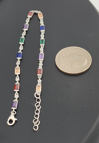 925 Silver Bracelet with Multi-Color Rectangle Gemstones – Colorful & Stylish