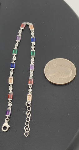 925 Silver Bracelet with Multi-Color Rectangle Gemstones – Colorful & Stylish