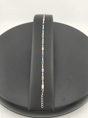 925 Silver Bracelet with Multi-Color Rectangle Gemstones – Colorful & Stylish