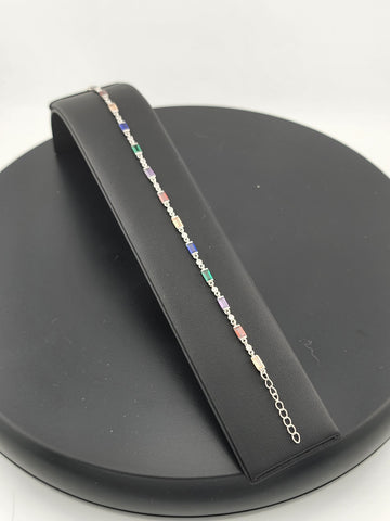 925 Silver Bracelet with Multi-Color Rectangle Gemstones – Colorful & Stylish