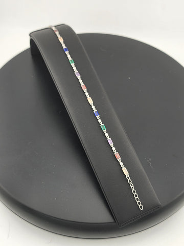925 Silver Bracelet with Multi-Color Rectangle Gemstones – Colorful & Stylish
