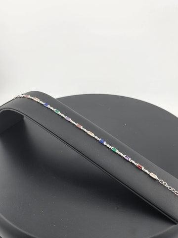925 Silver Bracelet with Multi-Color Rectangle Gemstones – Colorful & Stylish
