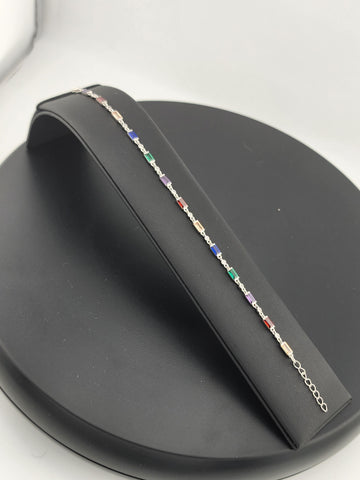 925 Silver Bracelet with Multi-Color Rectangle Gemstones – Colorful & Stylish