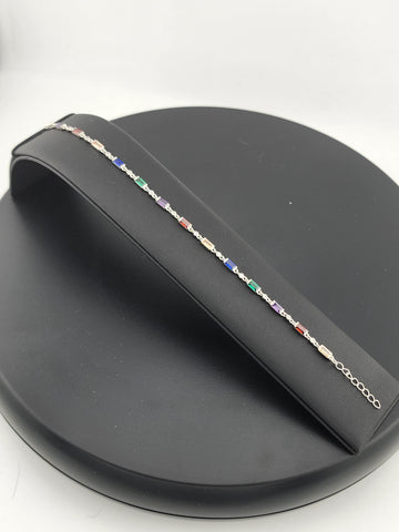 925 Silver Bracelet with Multi-Color Rectangle Gemstones – Colorful & Stylish